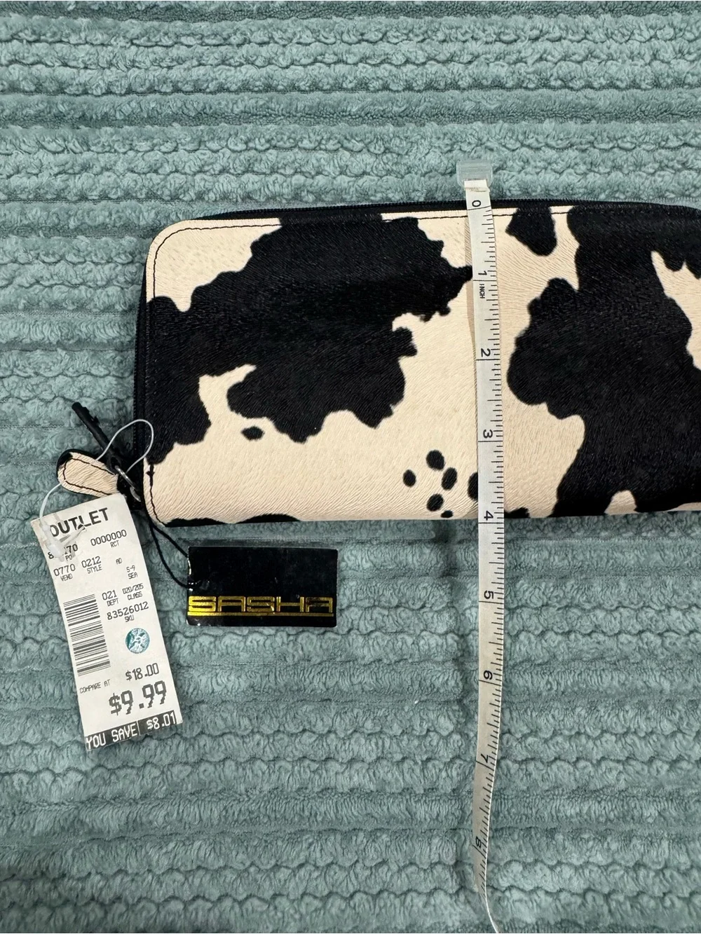 Sasha Black & White Cowhide Zip Wallet Clutch